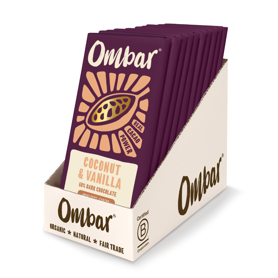 Wholesale Ombar Centres Chocolate Bars Coconut & Vanilla 70g