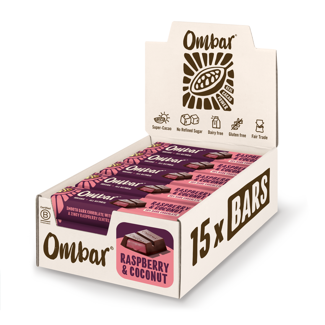 Wholesale Ombar Chocolate Bars Coco Raspberry 42g