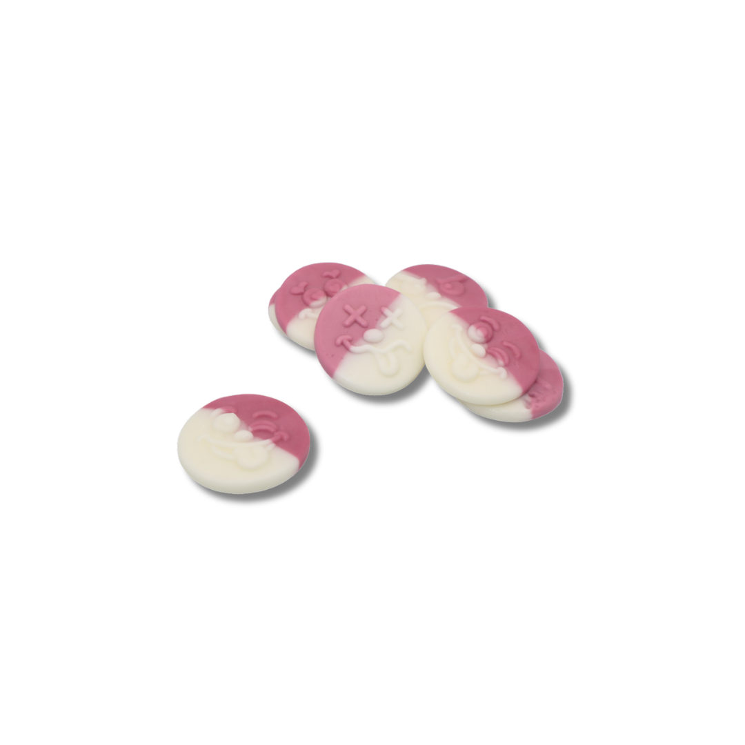 Wholesale Vegan Raspberry & Vanilla Foam Smileys in a bulk 2kg bag