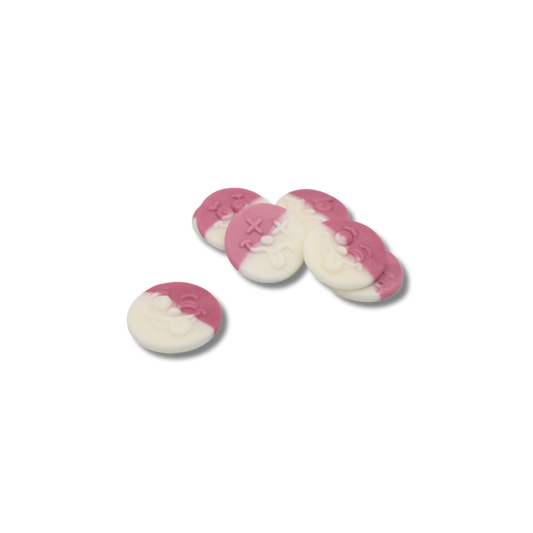 Wholesale Vegan Raspberry & Vanilla Foam Smileys in a bulk 2kg bag