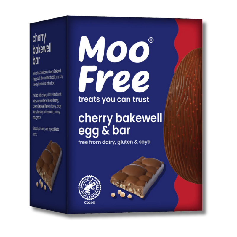 Moo Free Cherry Bakewell Easter Egg + Bar [Box of 4]