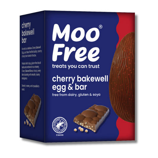 Moo Free Cherry Bakewell Easter Egg + Bar [Box of 4]