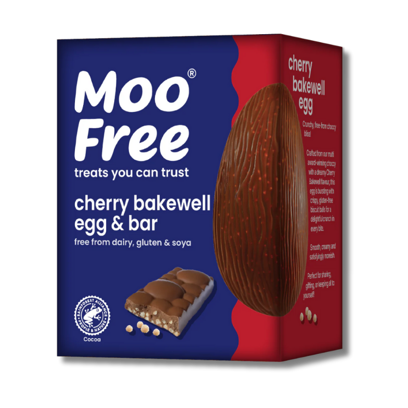 Moo Free Cherry Bakewell Easter Egg + Bar [Box of 4]